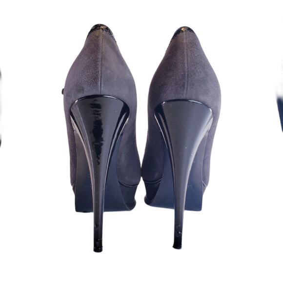 YVES SAINT LAURENT TRIBUTE MARY JANE PLATFORM PUMPS IN GRAY PATENT TRIM SIZE 8.5 - Picture 9 of 11